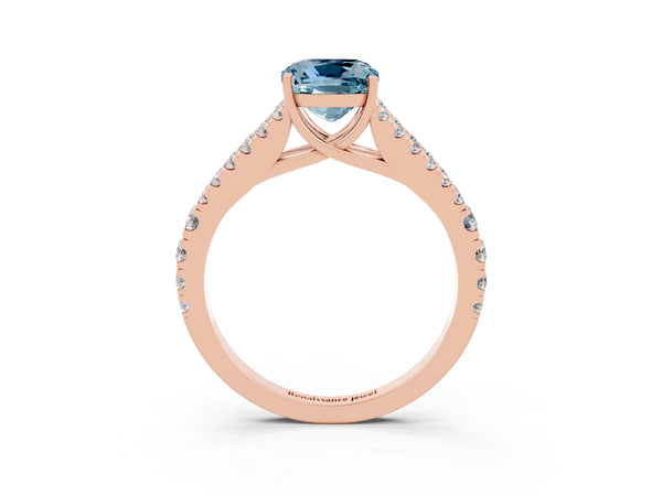 Rose gold Cushion Cut Aquamarine Split Shank Pavé Engagement Ring with Four-Prong Setting