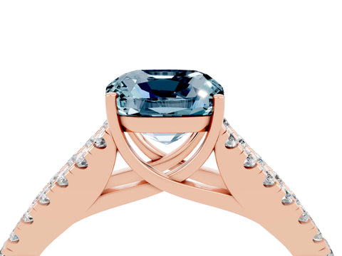 Rose gold Cushion Cut Aquamarine Split Shank Pavé Engagement Ring with Four-Prong Setting_16