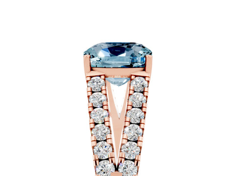 Rose gold Cushion Cut Aquamarine Split Shank Pavé Engagement Ring with Four-Prong Setting_17