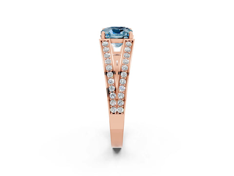 Rose gold Cushion Cut Aquamarine Split Shank Ring with Pavé Band and Four-Prong Setting_2