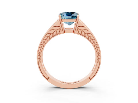 Rose gold Cushion Cut Aquamarine Split Shank Ring with Pavé Band and Four-Prong Setting_3