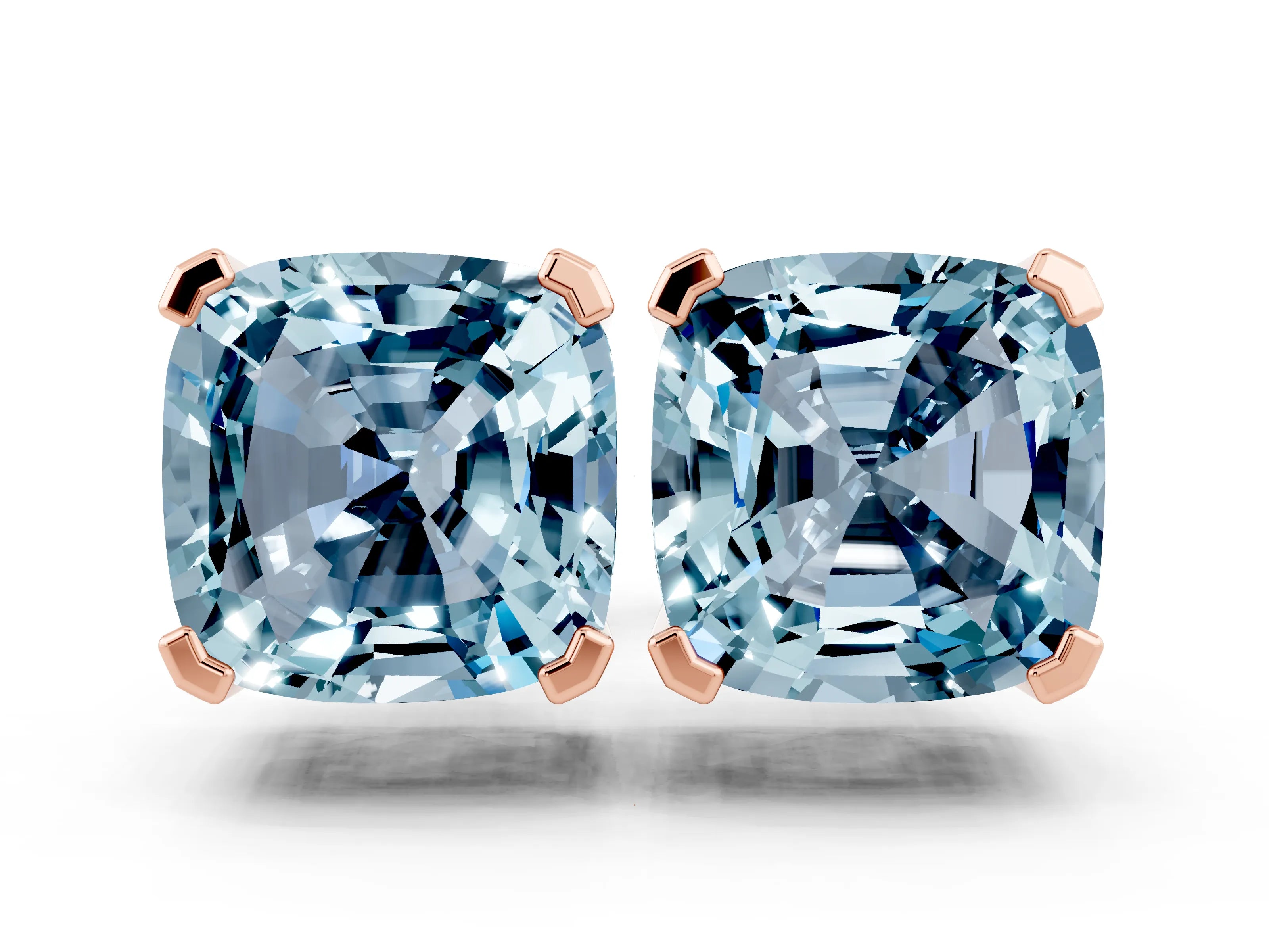 Rose gold Cushion Cut Aquamarine Stud Earrings_12