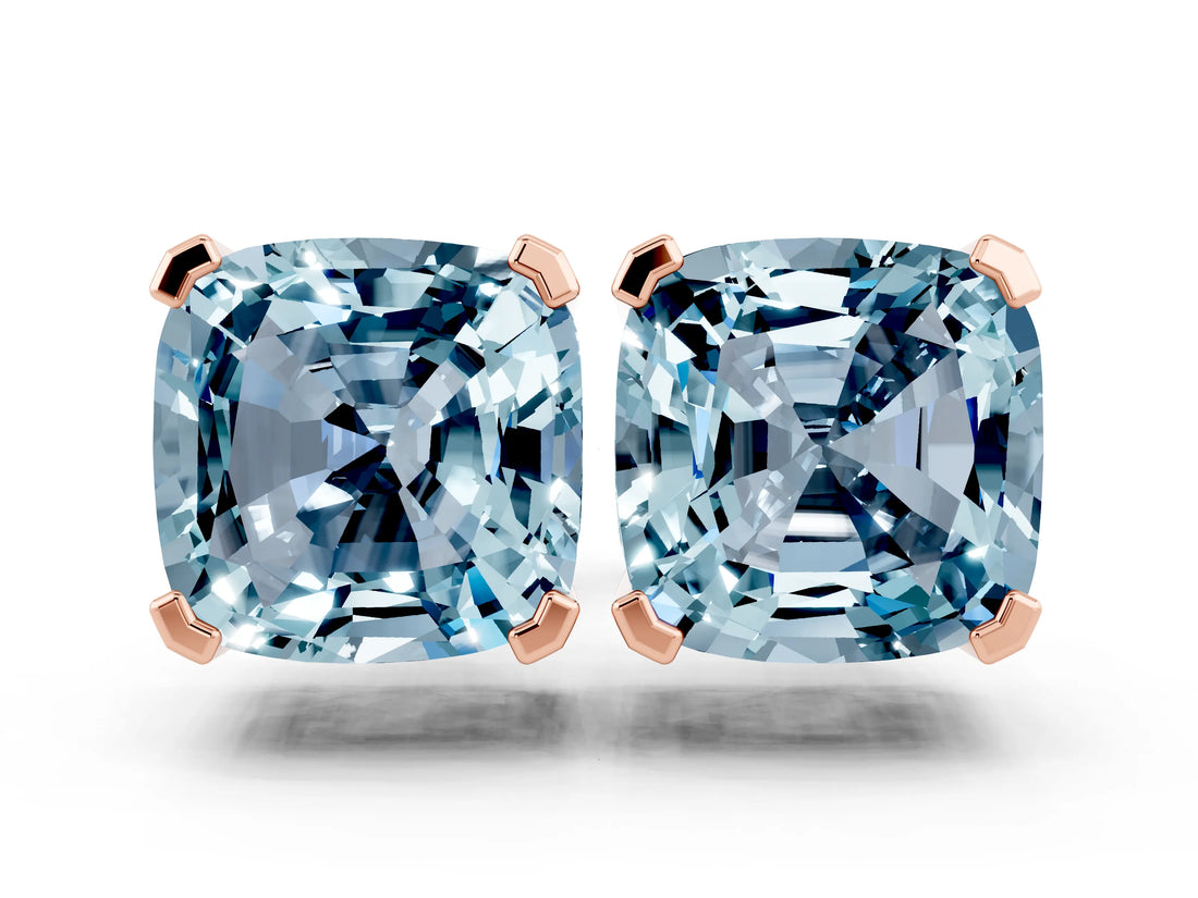 Rose gold Cushion Cut Aquamarine Stud Earrings_12
