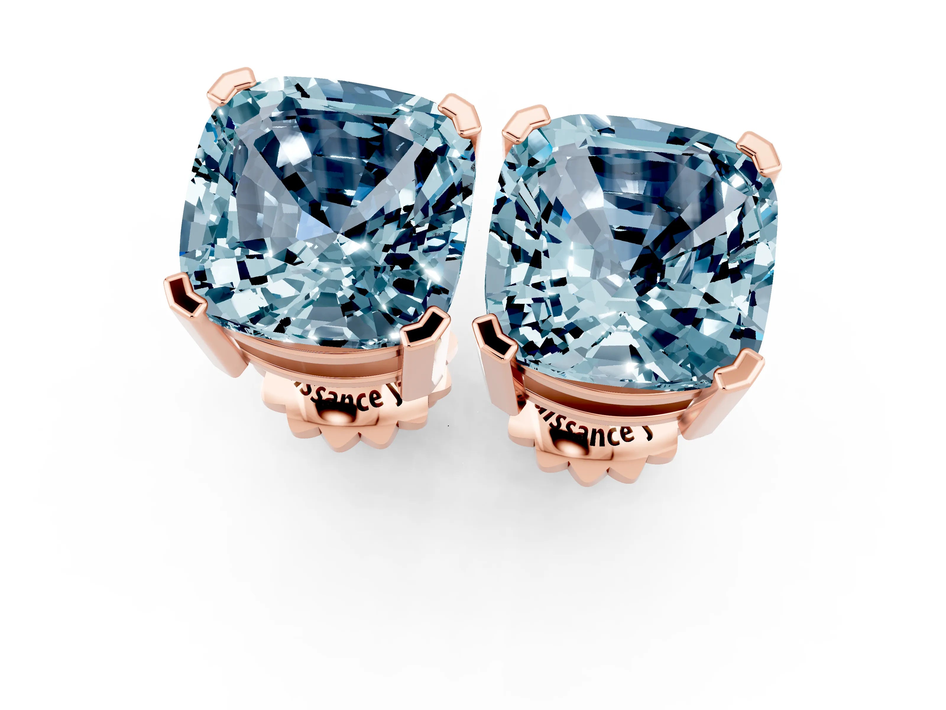 Rose gold Cushion Cut Aquamarine Stud Earrings_13