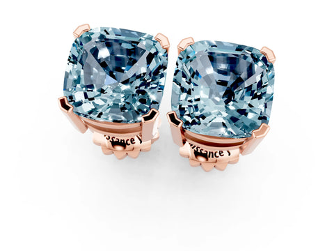 Rose gold Cushion Cut Aquamarine Stud Earrings_13