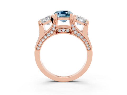 Rose gold Cushion Cut Aquamarine Three-Stone Ring with Channel Set Band and Four-Prong Setting_3