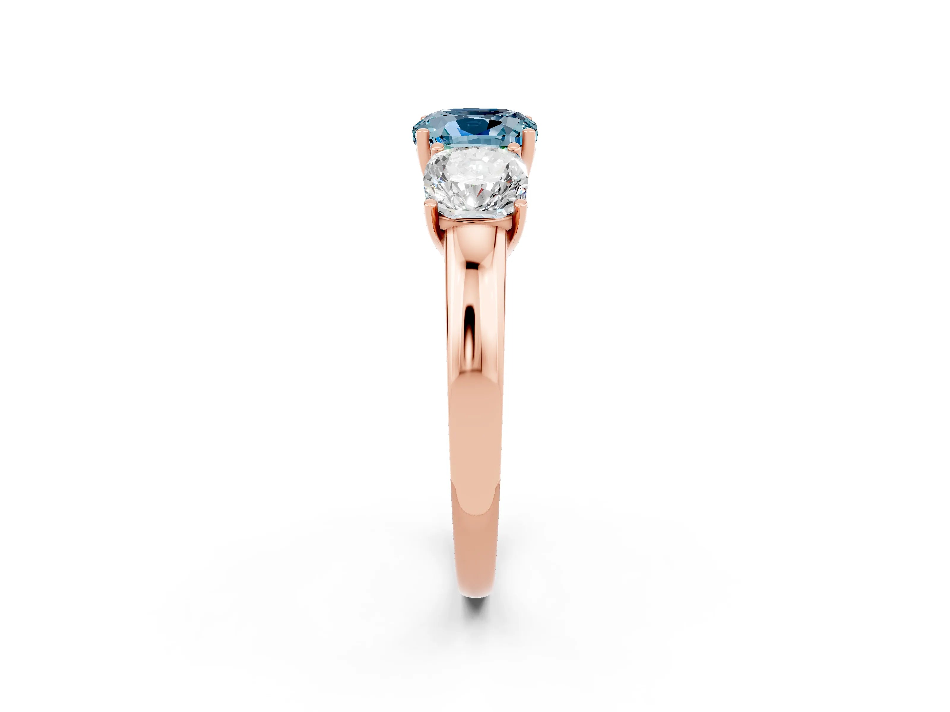 Rose gold Cushion Cut Aquamarine Three-Stone Ring with Four-Prong Setting and Classic Band_2