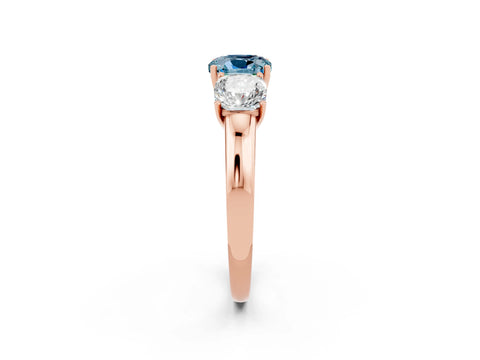 Rose gold Cushion Cut Aquamarine Three-Stone Ring with Four-Prong Setting and Classic Band_2