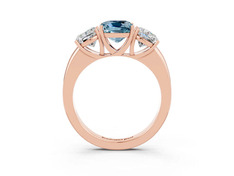 Rose gold Cushion Cut Aquamarine Three-Stone Ring with Four-Prong Setting and Classic Band_3