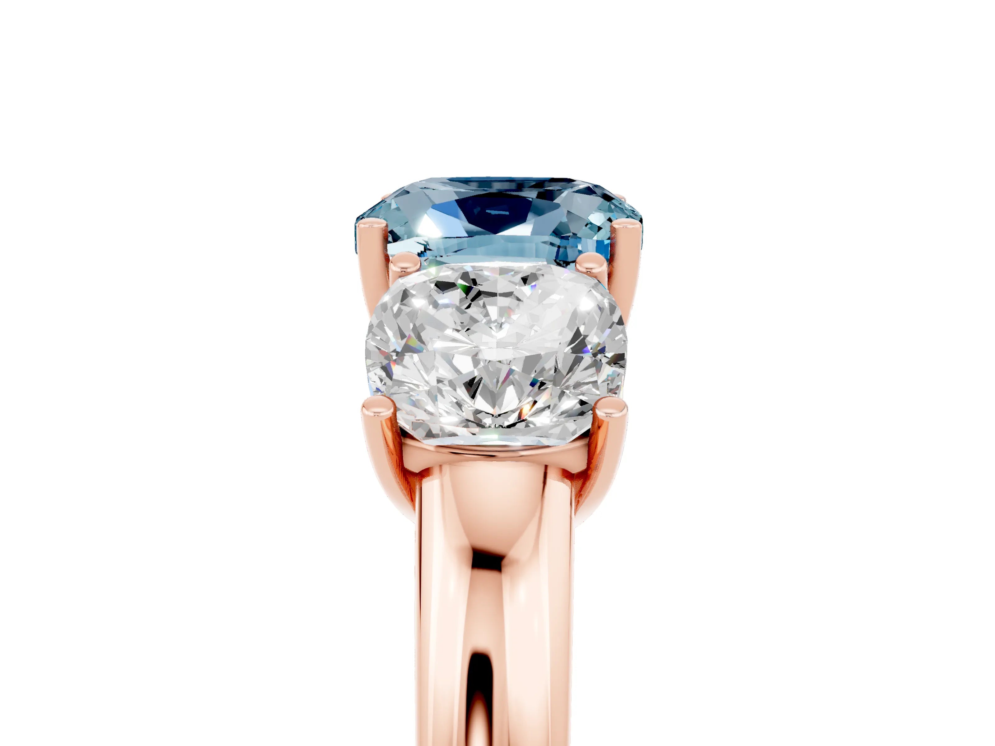 Rose gold Cushion Cut Aquamarine Three-Stone Ring with Four-Prong Setting and Classic Band_5
