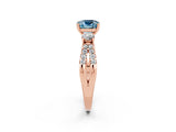 Rose gold Cushion Cut Aquamarine Three-Stone Ring with Pavé Split Shank and Four-Prong Setting_14