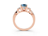 Rose gold Cushion Cut Aquamarine Three-Stone Ring with Pavé Split Shank and Four-Prong Setting_15