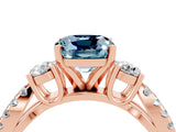 Rose gold Cushion Cut Aquamarine Three-Stone Ring with Pavé Split Shank and Four-Prong Setting_16