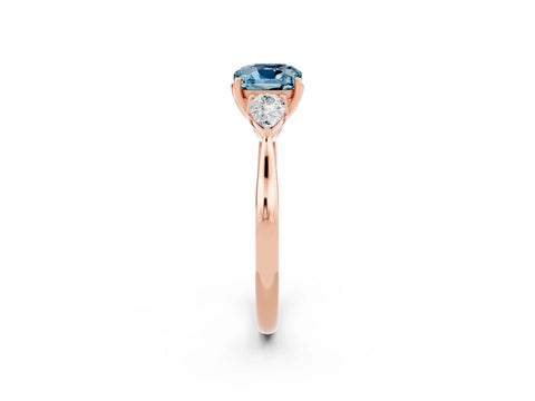 Rose gold Cushion Cut Aquamarine Three-Stone Ring with Pear Side Stones and Four-Prong Setting_14