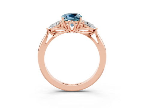 Rose gold Cushion Cut Aquamarine Three-Stone Ring with Pear Side Stones and Four-Prong Setting_15