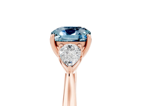 Rose gold Cushion Cut Aquamarine Three-Stone Ring with Pear Side Stones and Four-Prong Setting_17