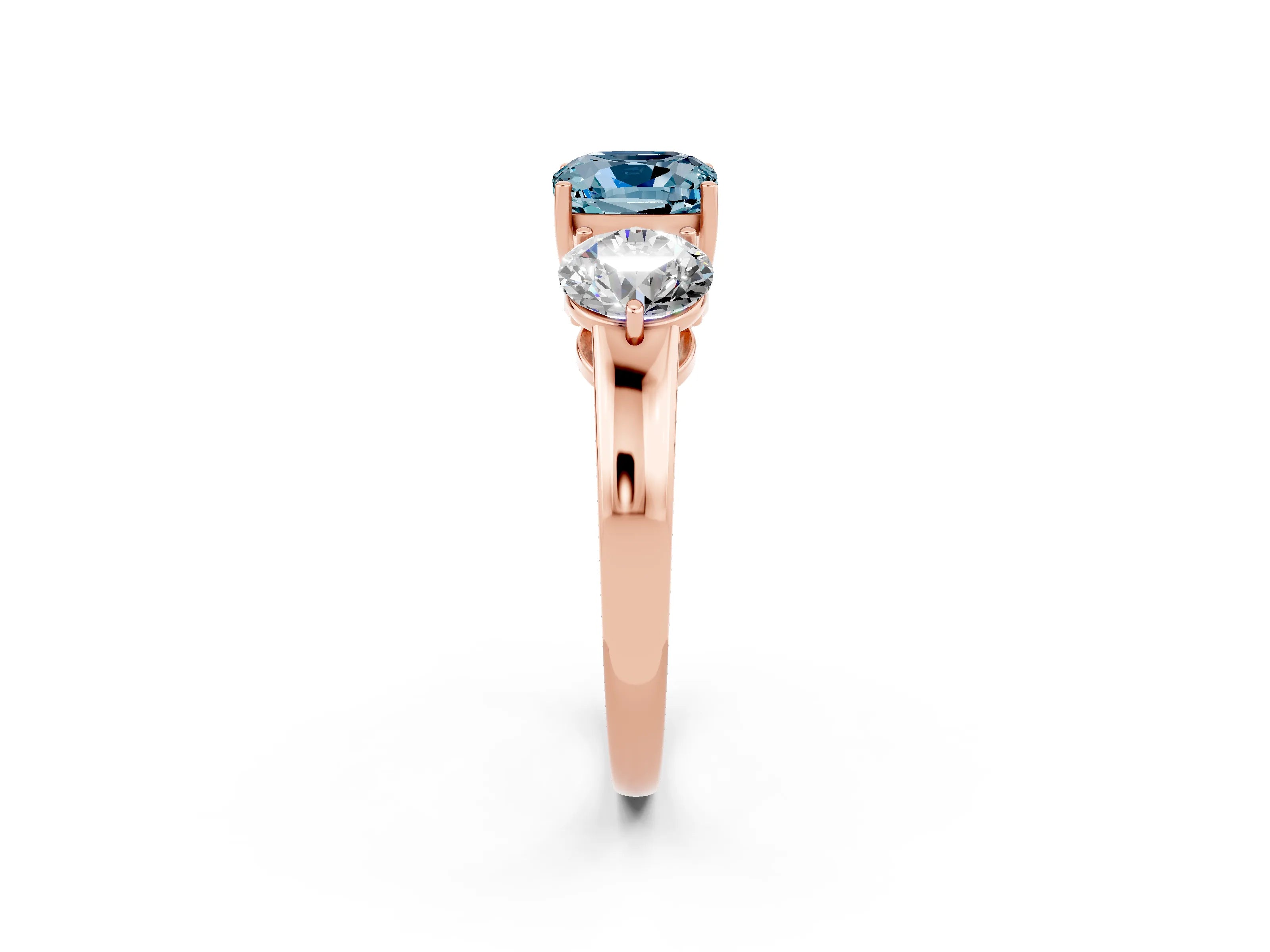 Rose gold Cushion Cut Aquamarine Three-Stone Ring with Prong Setting and Classic Band_2