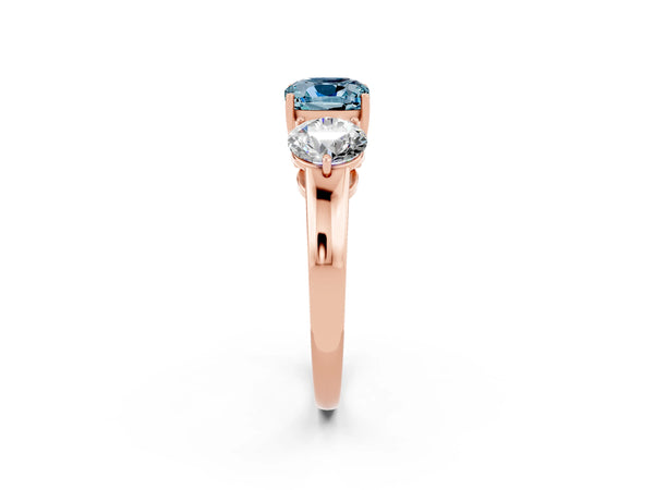 Rose gold Cushion Cut Aquamarine Three-Stone Ring with Prong Setting and Classic Band