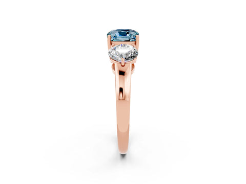Rose gold Cushion Cut Aquamarine Three-Stone Ring with Prong Setting and Classic Band_2