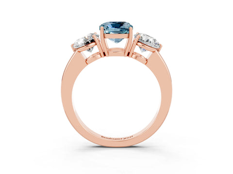 Rose gold Cushion Cut Aquamarine Three-Stone Ring with Prong Setting and Classic Band_3
