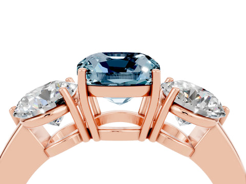 Rose gold Cushion Cut Aquamarine Three-Stone Ring with Prong Setting and Classic Band_4