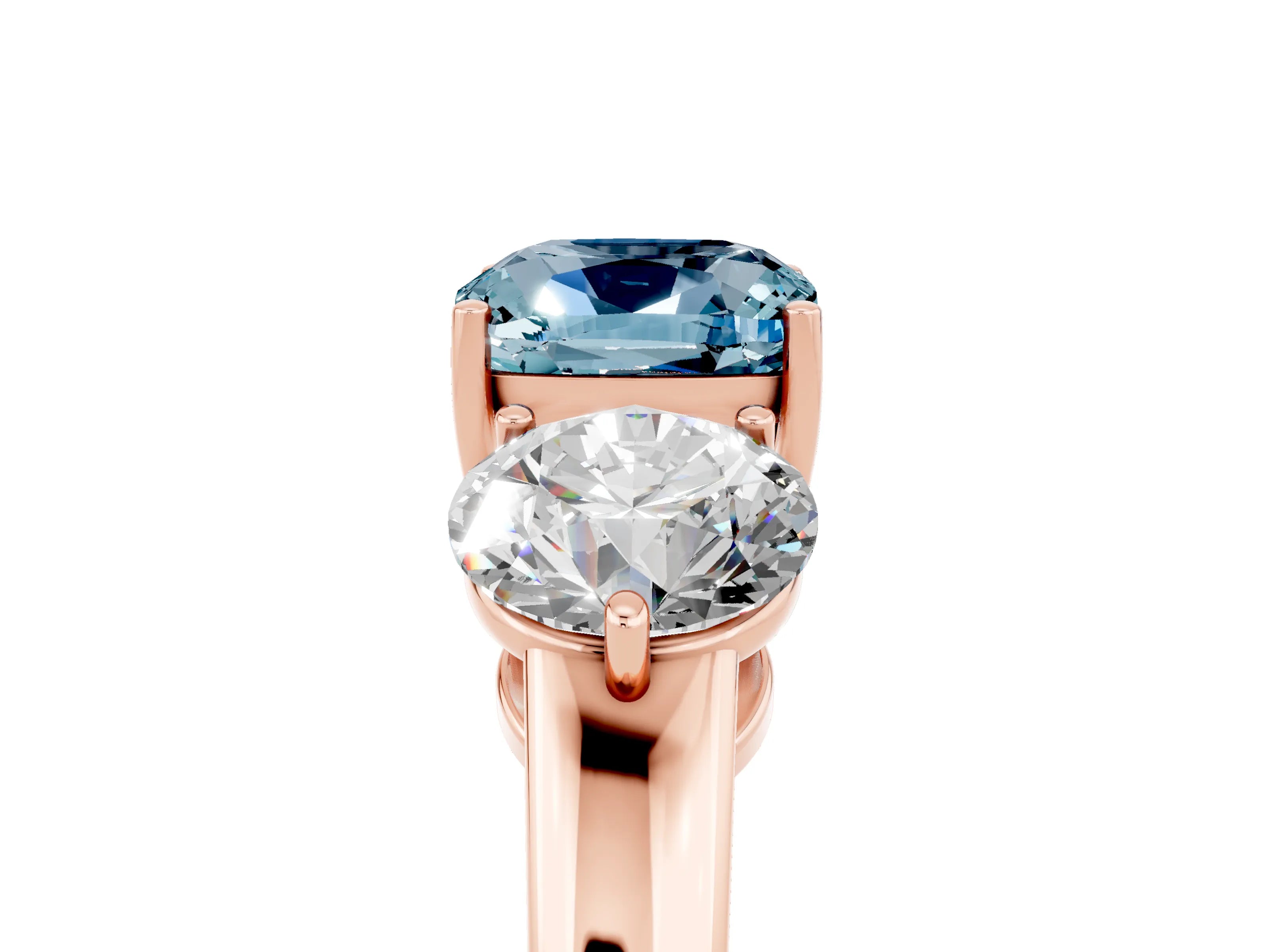 Rose gold Cushion Cut Aquamarine Three-Stone Ring with Prong Setting and Classic Band_5