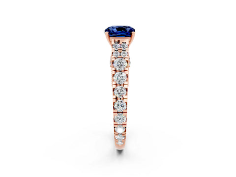 Rose gold Cushion Cut Blue Sapphire Classic Solitaire Ring with Pavé Band and Four-Prong Setting_2