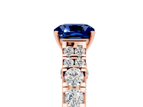 Rose gold Cushion Cut Blue Sapphire Classic Solitaire Ring with Pavé Band and Four-Prong Setting_5