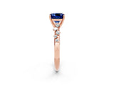 Rose gold Cushion Cut Blue Sapphire Cluster Side Stone Solitaire Ring with Prong Setting_26