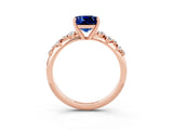 Rose gold Cushion Cut Blue Sapphire Cluster Side Stone Solitaire Ring with Prong Setting_27