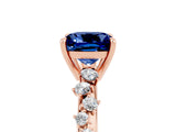 Rose gold Cushion Cut Blue Sapphire Cluster Side Stone Solitaire Ring with Prong Setting_29