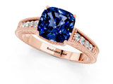 Rose gold Cushion Cut Blue Sapphire Engagement Ring with Milgrain Channel Set Band and Prong Setting_1