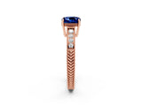Rose gold Cushion Cut Blue Sapphire Engagement Ring with Milgrain Channel Set Band and Prong Setting_2