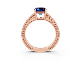 Rose gold Cushion Cut Blue Sapphire Engagement Ring with Milgrain Channel Set Band and Prong Setting_3
