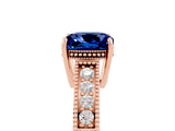 Rose gold Cushion Cut Blue Sapphire Engagement Ring with Milgrain Channel Set Band and Prong Setting_5