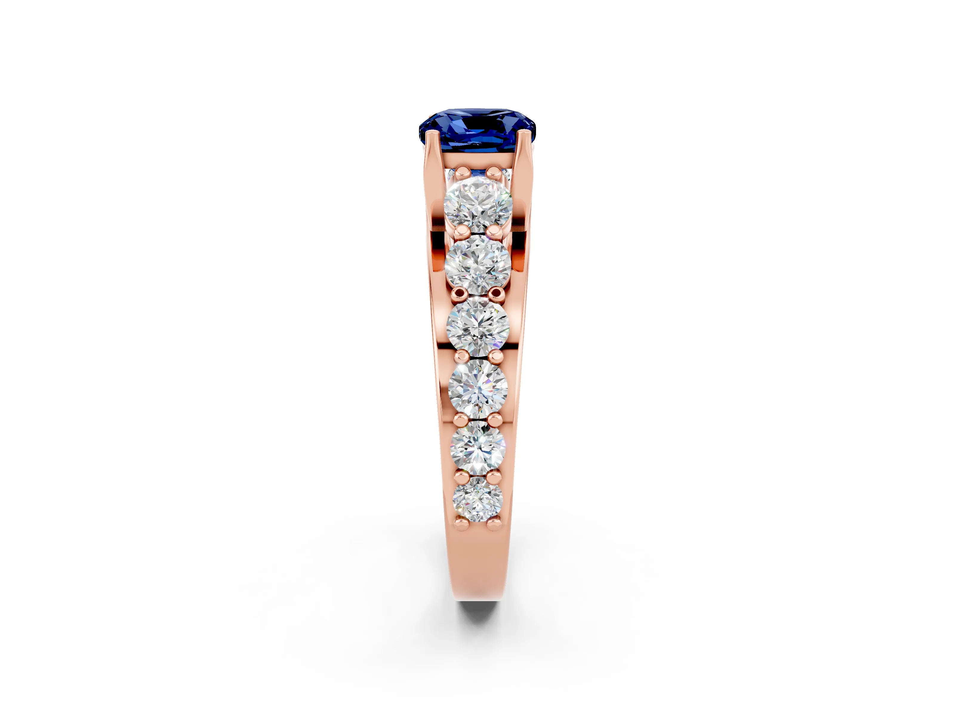 Rose gold Cushion Cut Blue Sapphire Engagement Ring with Pavé Band and Four-Prong Setting_2