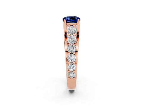 Rose gold Cushion Cut Blue Sapphire Engagement Ring with Pavé Band and Four-Prong Setting_2