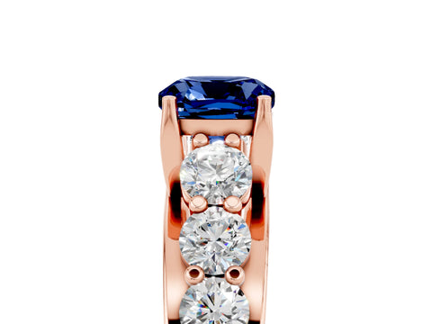 Rose gold Cushion Cut Blue Sapphire Engagement Ring with Pavé Band and Four-Prong Setting_5