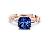 Rose gold Cushion Cut Blue Sapphire Engagement Ring with Side Stone Accents and Four-Prong Setting_24
