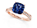 Rose gold Cushion Cut Blue Sapphire Engagement Ring with Side Stone Accents and Four-Prong Setting_25