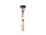 Rose gold Cushion Cut Blue Sapphire Engagement Ring with Side Stone Accents and Four-Prong Setting_26