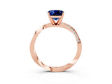 Rose gold Cushion Cut Blue Sapphire Engagement Ring with Side Stone Accents and Four-Prong Setting_27