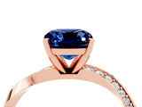 Rose gold Cushion Cut Blue Sapphire Engagement Ring with Side Stone Accents and Four-Prong Setting_28