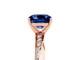 Rose gold Cushion Cut Blue Sapphire Engagement Ring with Side Stone Accents and Four-Prong Setting_29
