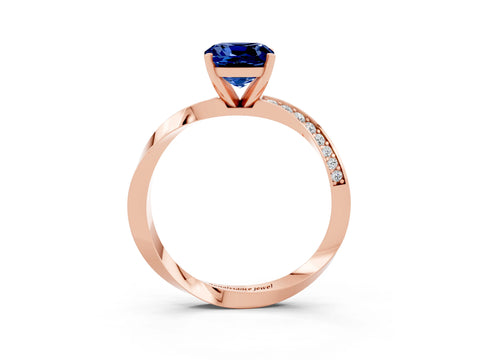 Rose gold Cushion Cut Blue Sapphire Engagement Ring with Side Stone Accents and Four-Prong Setting_30