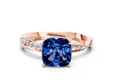 Rose gold Cushion Cut Blue Sapphire Engagement Ring with Side Stone Accents and Four-Prong Setting_84