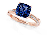 Rose gold Cushion Cut Blue Sapphire Engagement Ring with Side Stone Accents and Four-Prong Setting_85