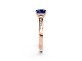Rose gold Cushion Cut Blue Sapphire Engagement Ring with Side Stone Accents and Four-Prong Setting_86