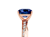 Rose gold Cushion Cut Blue Sapphire Engagement Ring with Side Stone Accents and Four-Prong Setting_89