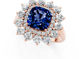 Rose gold Cushion Cut Blue Sapphire Floral Double Halo Engagement Ring with Prong Setting_61
